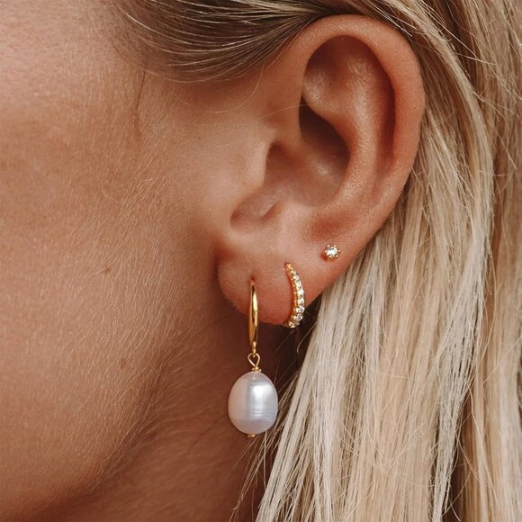 🆕 Women Gold Trendy Pearl Drop Dangle Earrings Cubic Zirconia Brides Jewelry - Picture 2 of 7